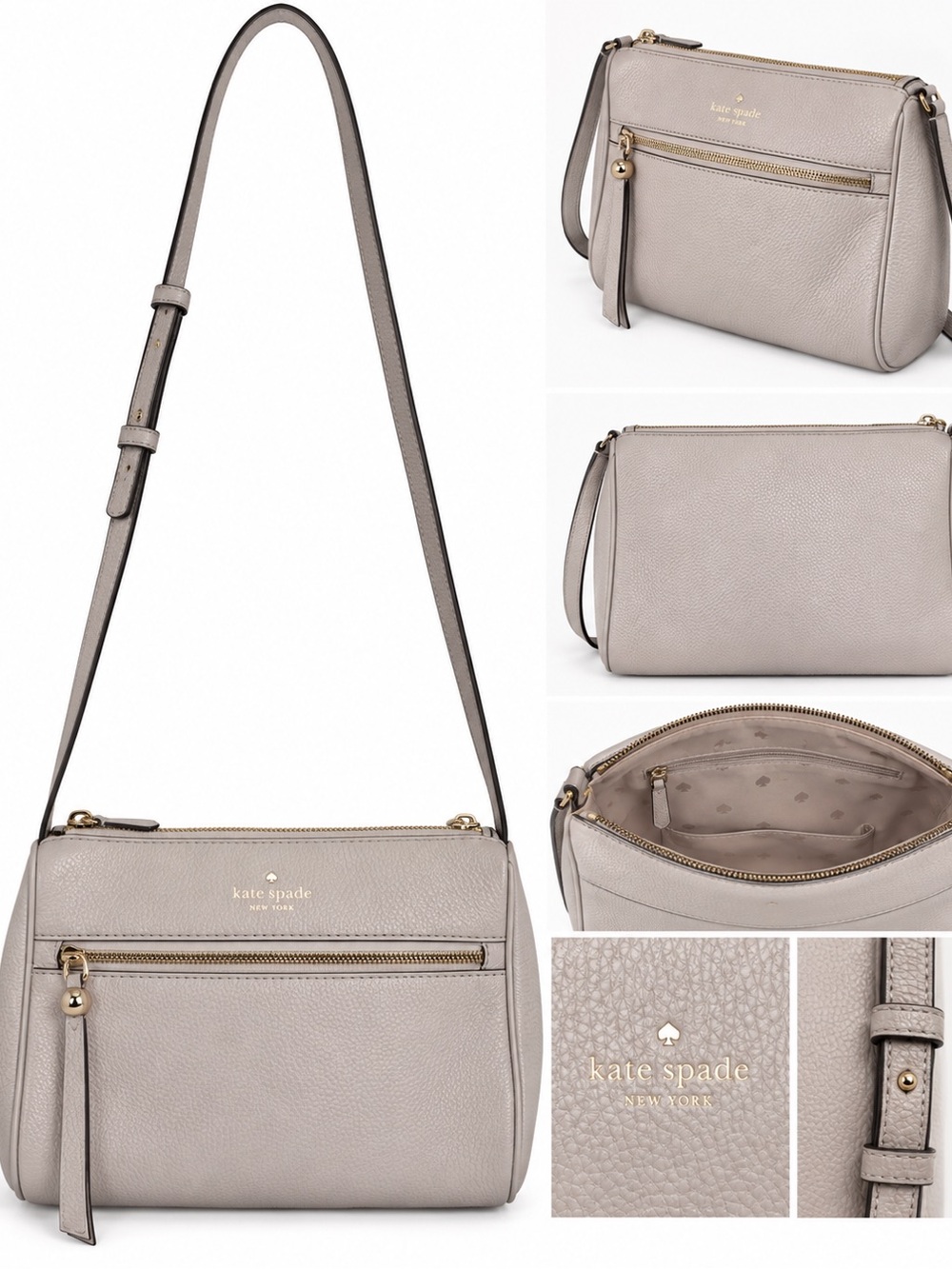 kate spade Pebbled Leather Crossbody Bag in Light Taupe with Gold Hardware